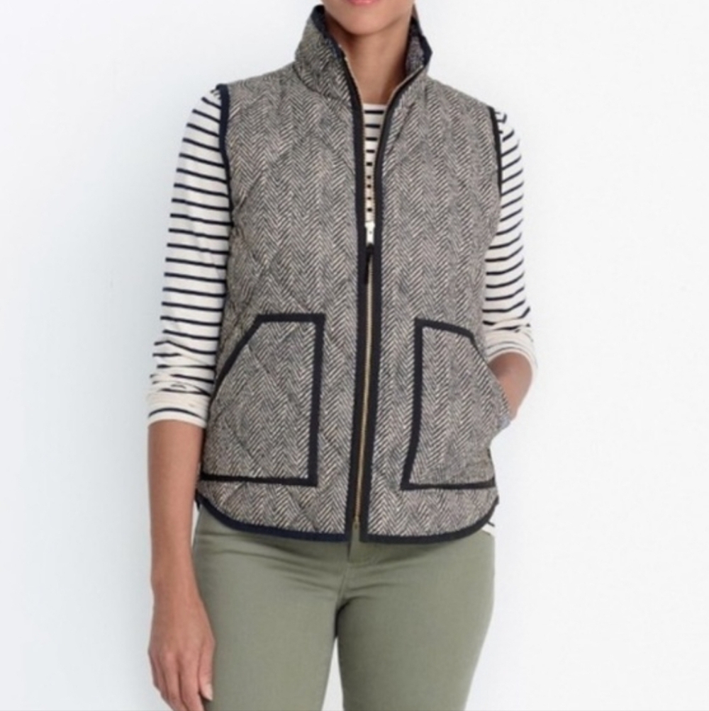 J. Crew Excursion Quilted Puffer Herringbone Down Vest Medium
